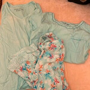 Tropical Hawaii 3 Piece Teal Pajamaset Carole Hochman, Women’s Small 🌺🌸☀️🏖️🐚